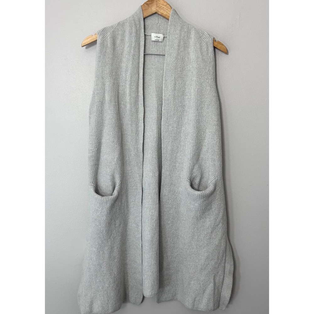 Wilfred Aritzia Long Cardigan Vest Womens L Gray Merino Wool Ribbed Open Front